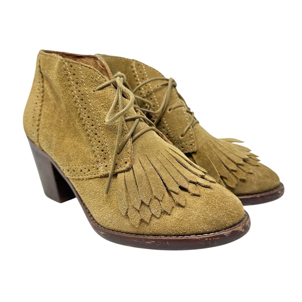 Madewell 1937 The Aberdeen Ankle Booties Suede Fringe Tan Beige Size US 7